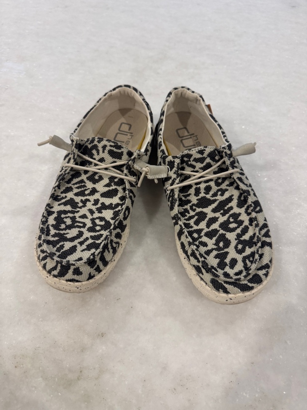 Hey Dude Women's Black and White Leopard Print Slip-On Shoes